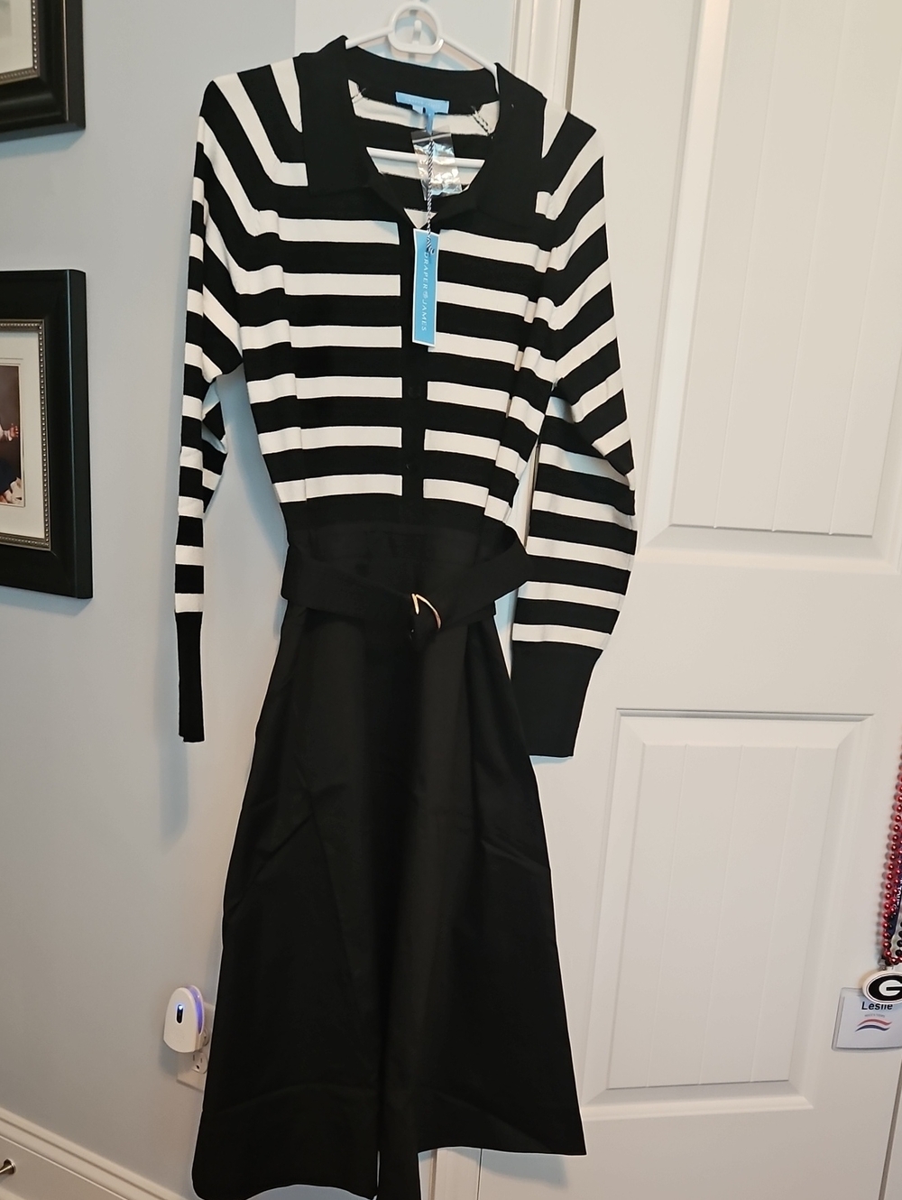 Draper James Mixed Media Dress In Black Stripe-NWT